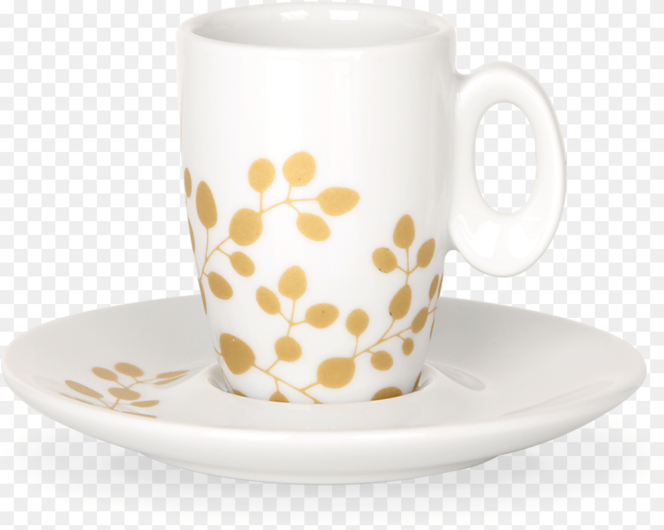 Gold Amp Silver Leaves Coffee Cup, Saucer, Art, Porcelain, Pottery Free Png