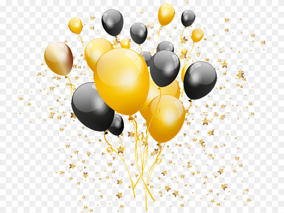Gold And Black Balloons Confetti Happy Birthday Hd, Balloon Free Png Download