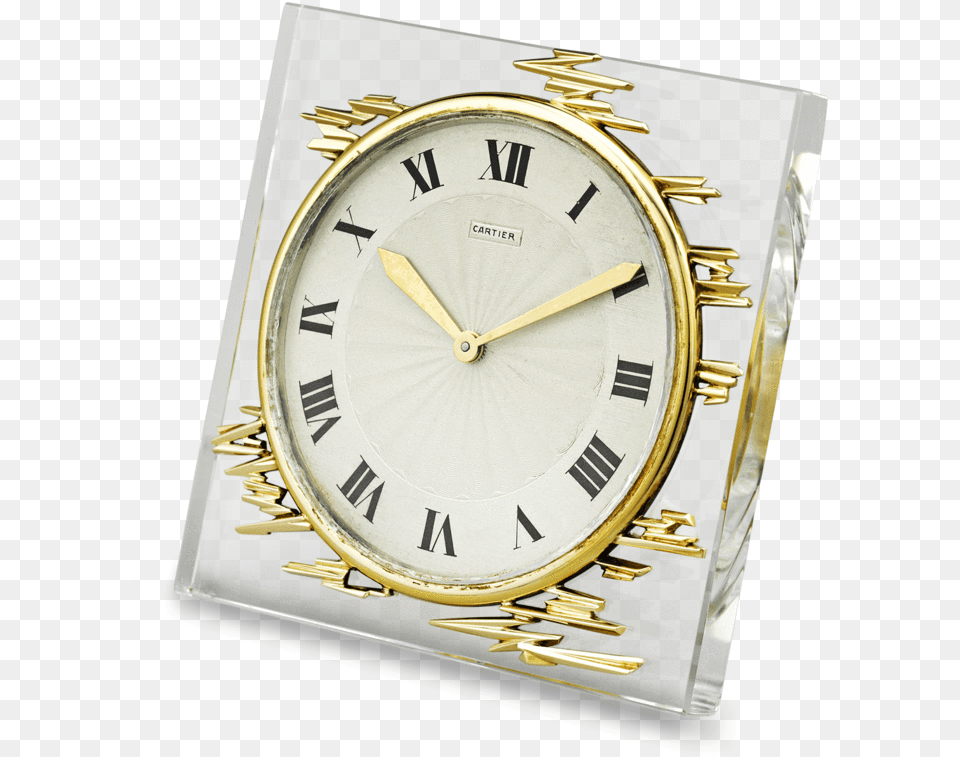 Gold And Crystal Cartier Desk Clock Solid, Wristwatch, Analog Clock Png Image