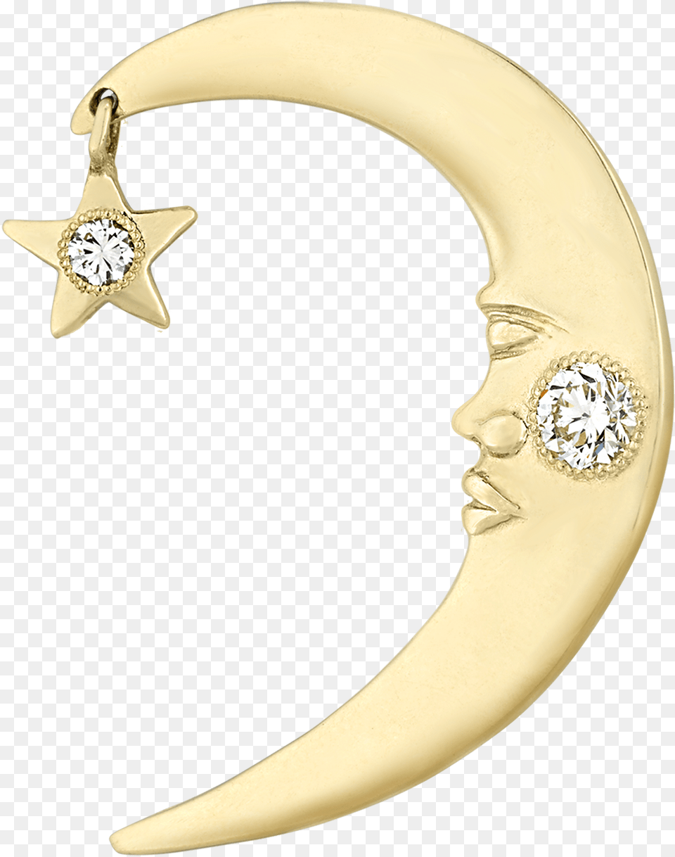 Gold And Diamond Crescent Moon Ear Cuff Solid, Accessories, Jewelry, Night, Gemstone Png