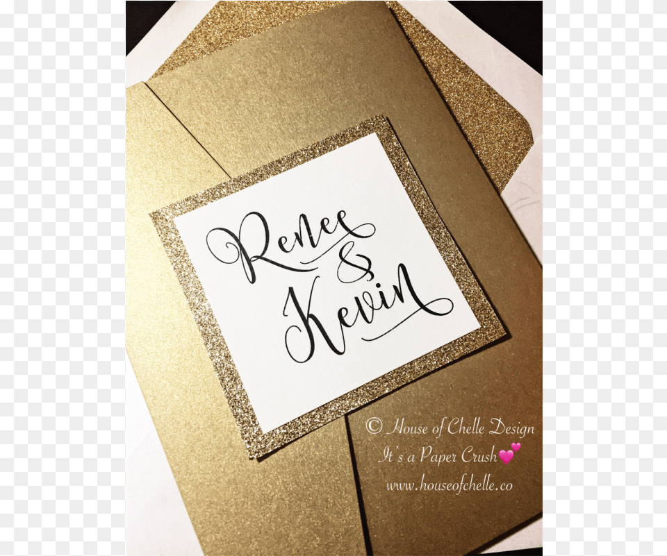 Gold And Gold Glitter Wedding Invitation Modern Wedding Calligraphy, Handwriting, Text, Business Card, Paper Free Png Download