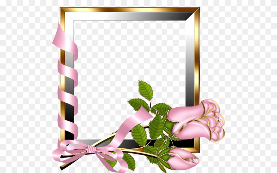 Gold And Silver Transparent Frame With Light Pink Roses Elegant Png