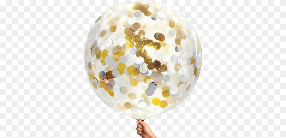 Gold And White Confetti Jumbo Balloon Just Party Supplies Nz Ballong Med Konfetti, Sphere, Plate, Ball, Golf Free Png Download