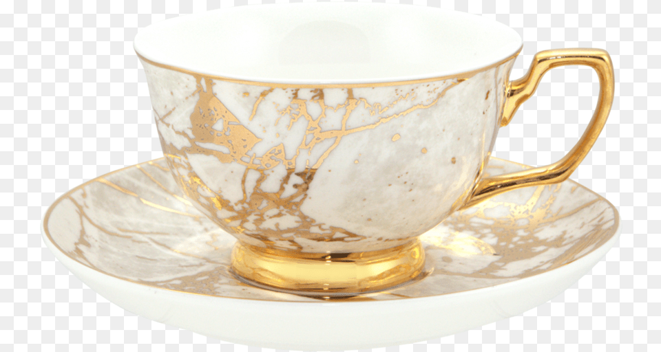 Gold And White Teacup, Cup, Saucer Free Png