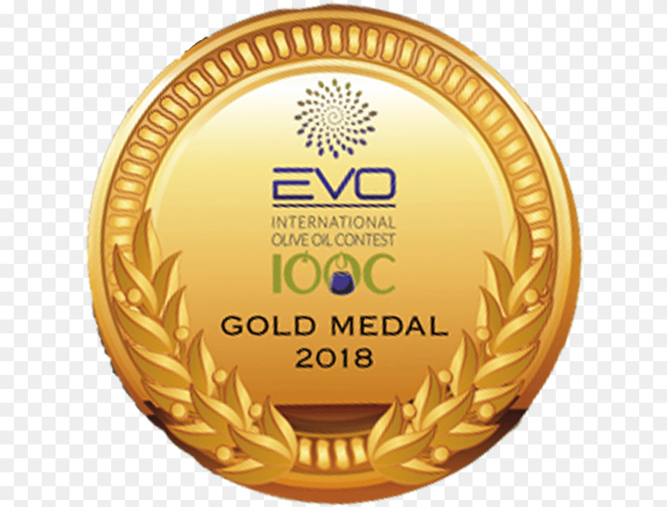 Gold Award For For Omphacium Olympia Variety At Evo Domina Olive Oil Competition, Gold Medal, Trophy, Plate Png Image