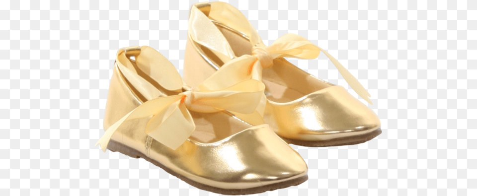 Gold Ballet Flats Girls Dress Shoes With Ribbon Tie Girls Gold Dress Shoes, Clothing, Footwear, Shoe, High Heel Png