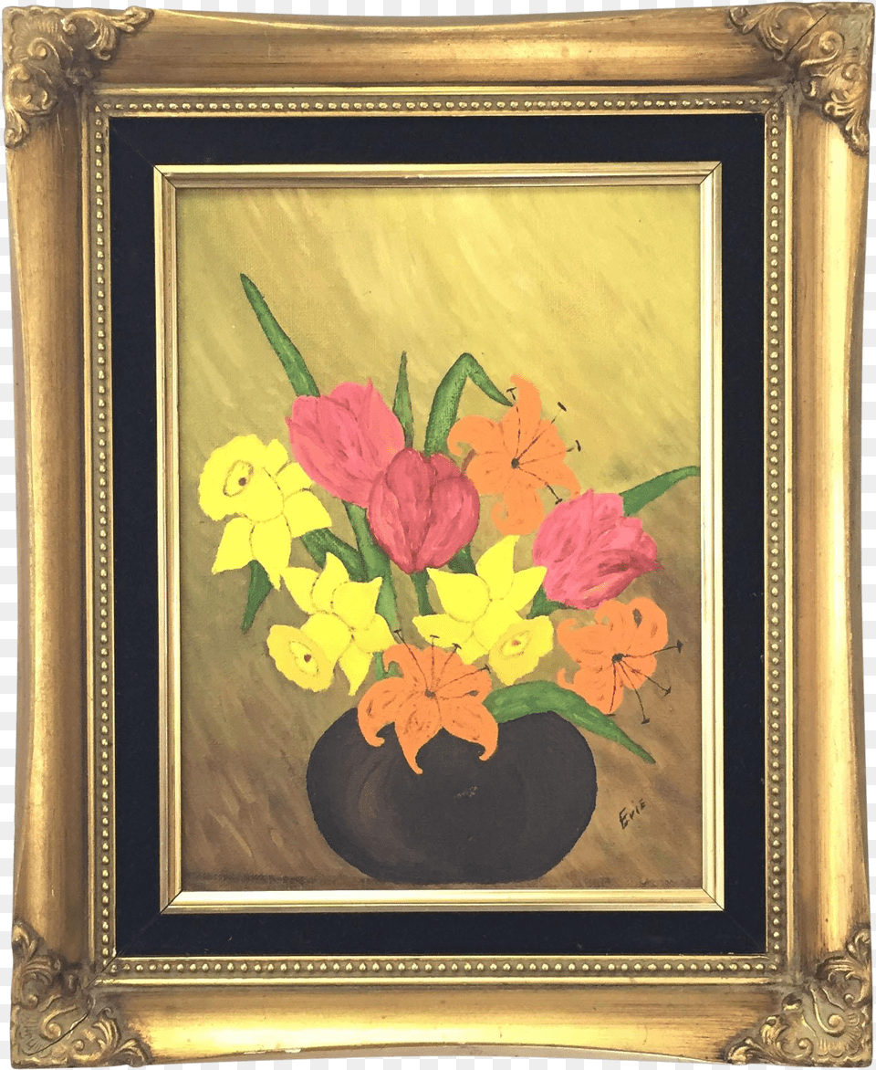 Gold Bamboo Frame Gold Framed Lilies Tulips Amp Daffodils Picture Frame, Art, Painting, Photo Frame, Flower Png Image