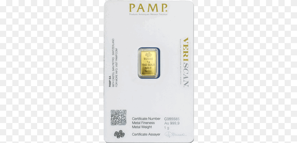Gold Bar 1 Gram Pamp Suisse Pamp Veriscan, Electronics, Hardware, Text, Qr Code Free Png Download