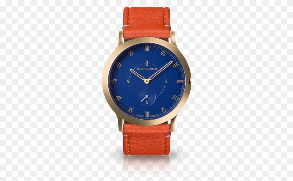 Gold Blue Flame Lilienthal Berlin Unisex Watch With Golden Case, Arm, Body Part, Person, Wristwatch Free Png Download