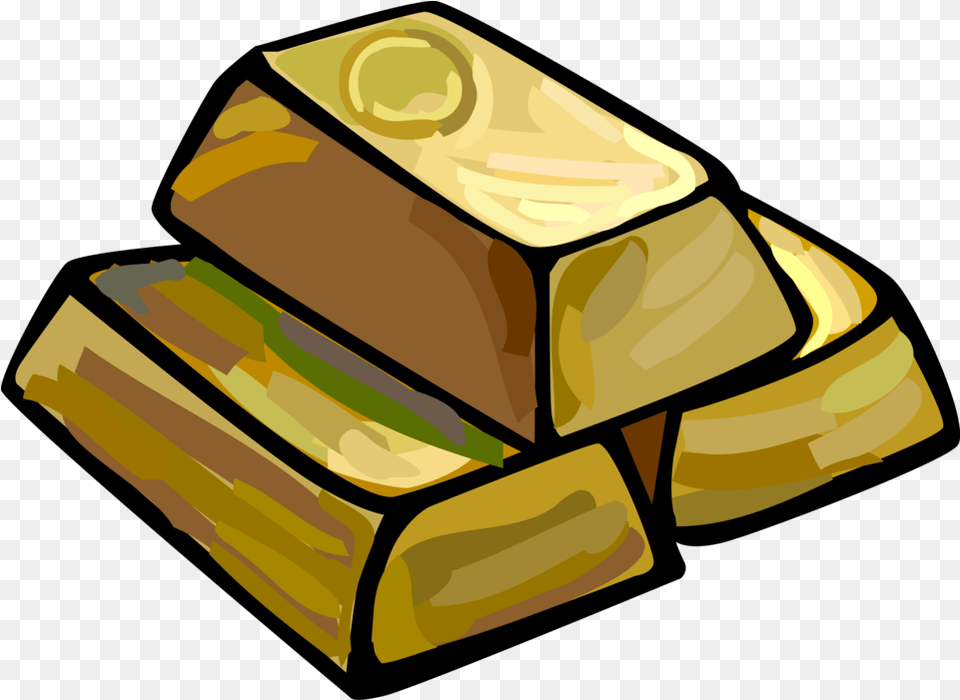 Gold Bullion Bar Or Ingot Gold Bars Cartoon, Treasure, Bread, Food Free Transparent Png