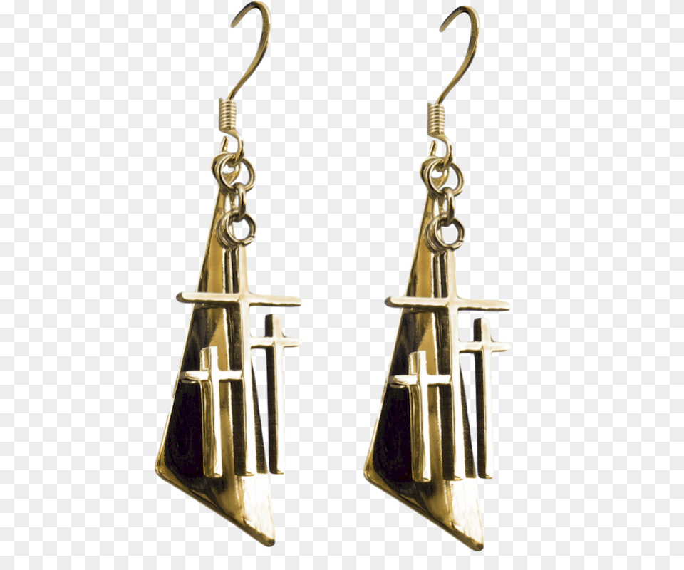 Gold Calvary Cross Triangle Cross Earrings, Accessories, Earring, Jewelry Png Image