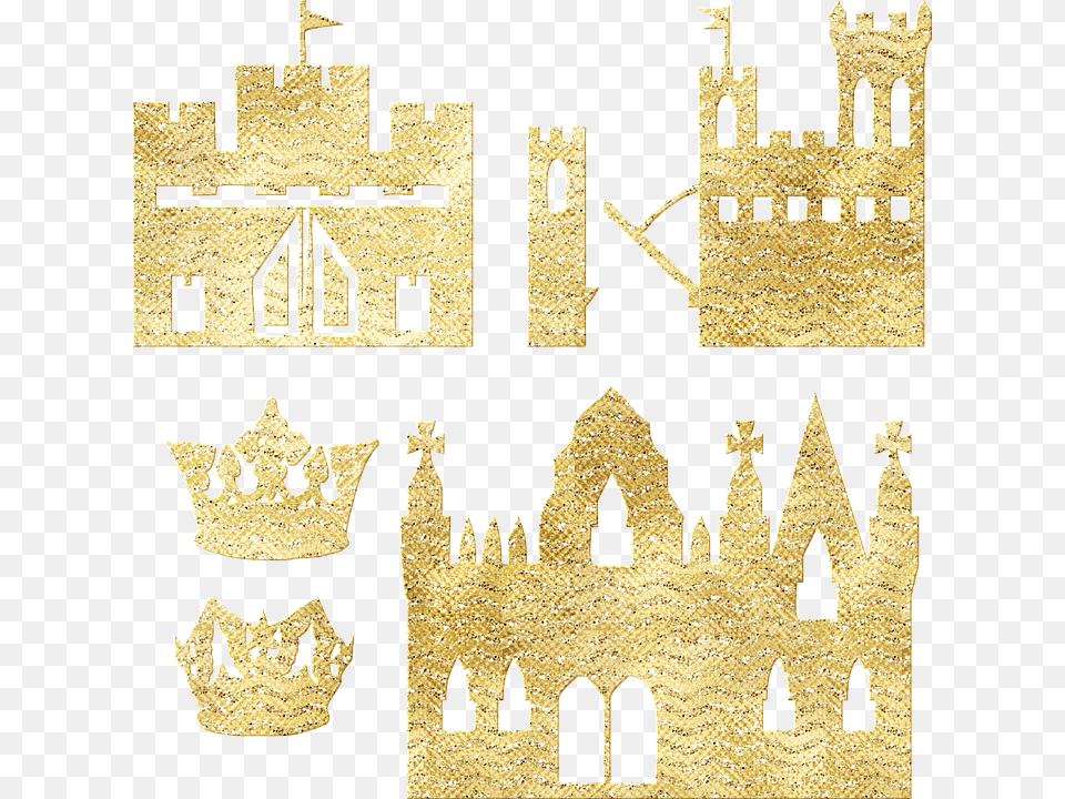 Gold Castle King Crown Queen Crown Castle Crown Gold Castle, Accessories, Jewelry, Architecture, Building Png Image