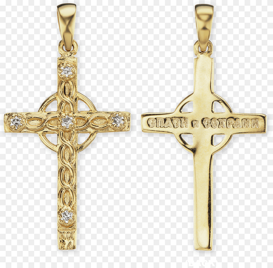 Gold Celtic Cross Pendant With Diamonds Cross, Symbol, Crucifix, Accessories Free Png Download
