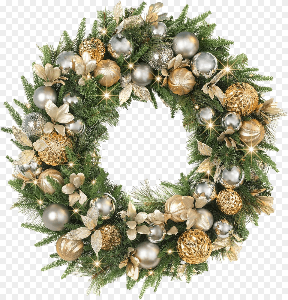 Gold Christmas Wreath Background Mart Silver And Gold Christmas Wreath, Plant Png Image