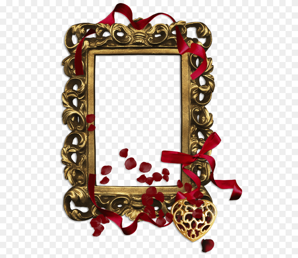 Gold Classic Transparent Frame With Red Ribbon And Heart, Mailbox Png