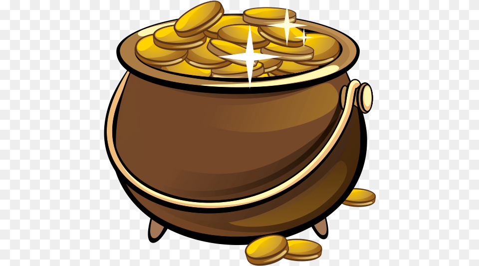 Gold Coin Leprechaun Money Pot With Gold Coins Clipart, Cookware, Food, Dessert, Cream Free Png Download