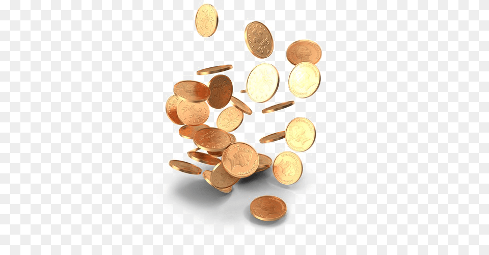Gold Coins Falling, Cutlery, Treasure, Bronze, Spoon Png Image