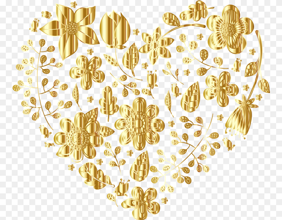 Gold Computer Icons Floral Design Transparent Heart Gold, Chandelier, Lamp, Pattern, Art Png