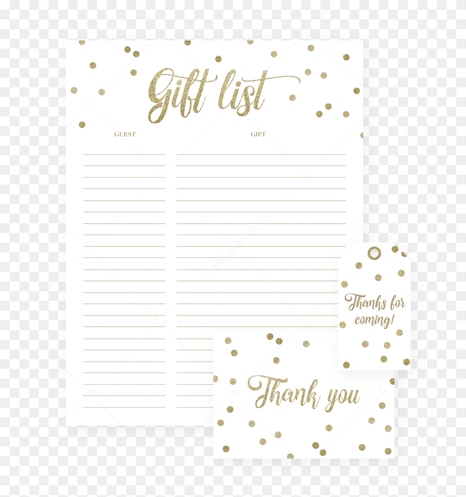 Gold Confetti Gift List Cards And Labels Paper, Page, Text Png Image
