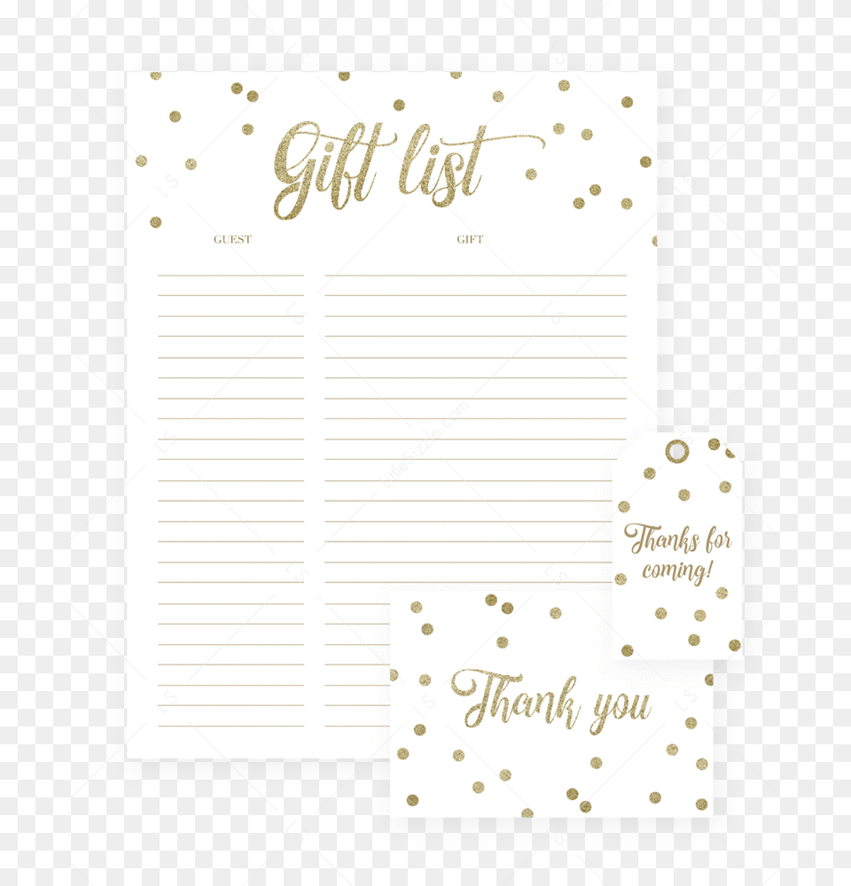 Gold Confetti Gift List Cards And Labels Printable, Page, Text, Paper Png