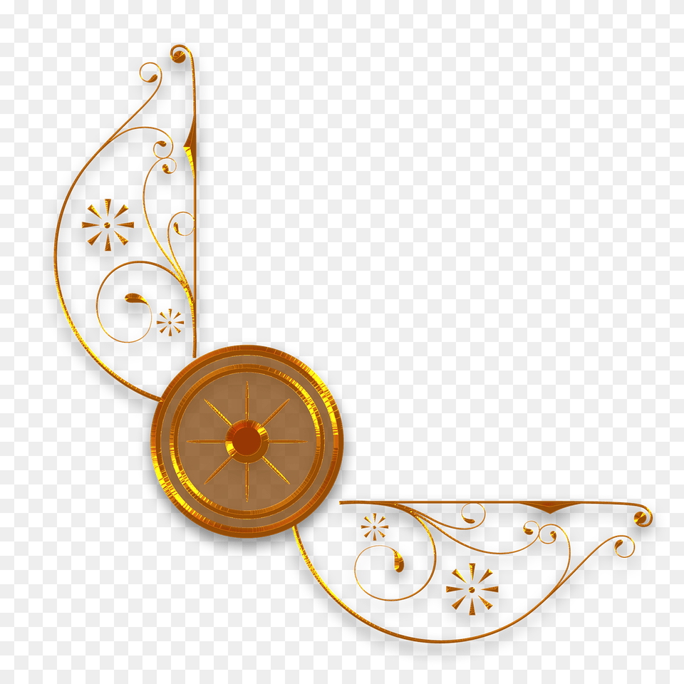 Gold Corner Circles Filigree Flowers, Appliance, Ceiling Fan, Device, Electrical Device Png Image