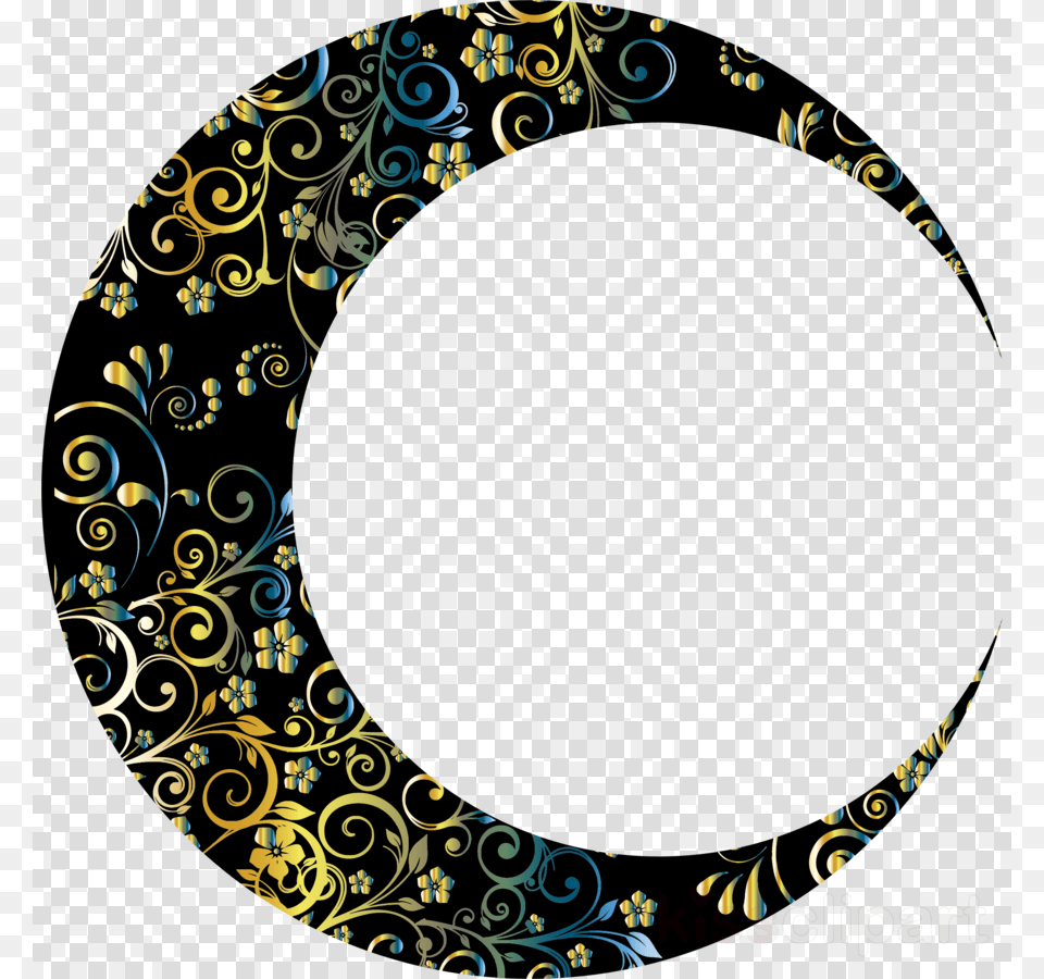 Gold Crescent Moon Clipart Moon Lunar Phase Clip Gold Crescent Moon, Pattern, Art, Graphics, Oval Png