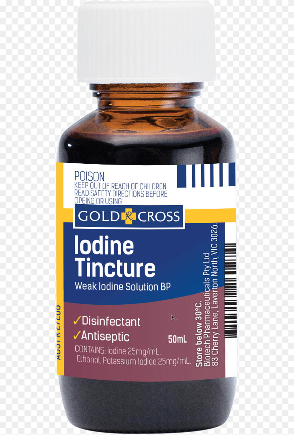 Gold Cross Iodine Tincture 50ml Iodine Tincture Weak Iodine Solution, Food, Seasoning, Syrup, Bottle Png Image