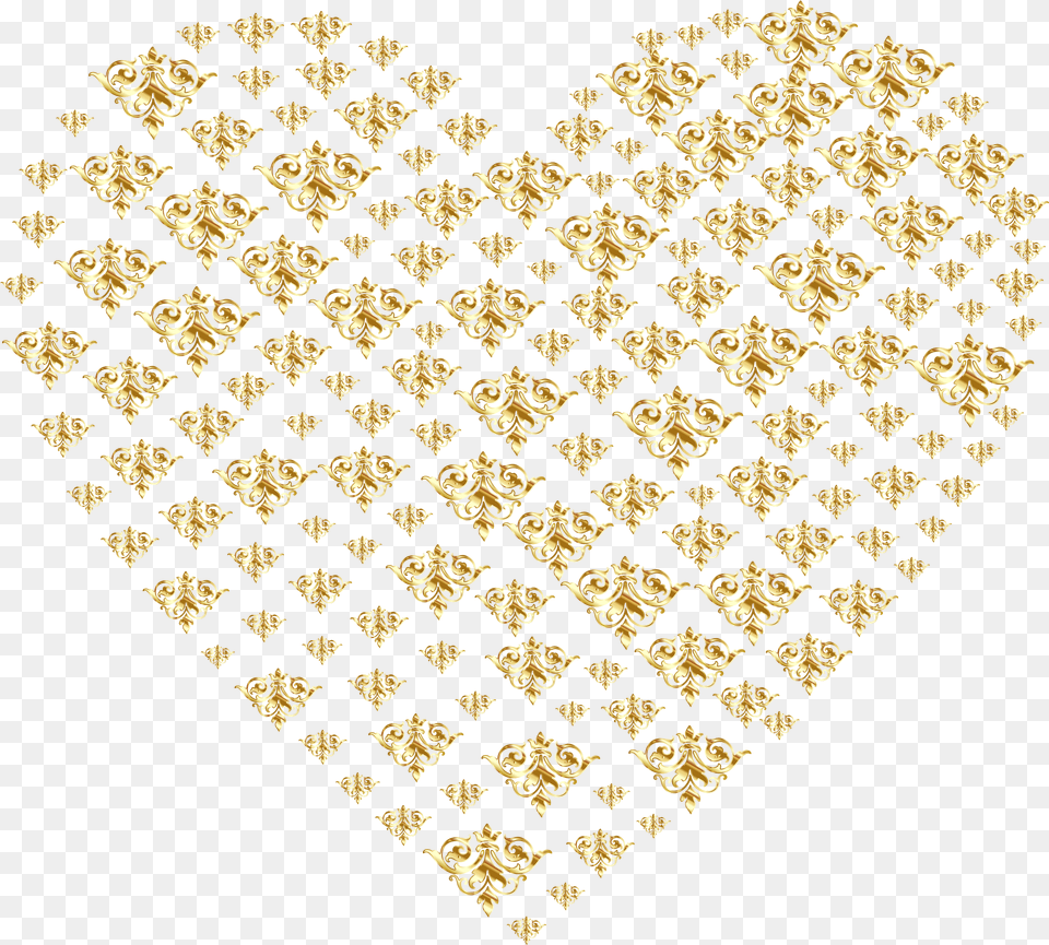 Gold Damask Heart No Background Transparent Background Gold Heart, Accessories, Pattern Png
