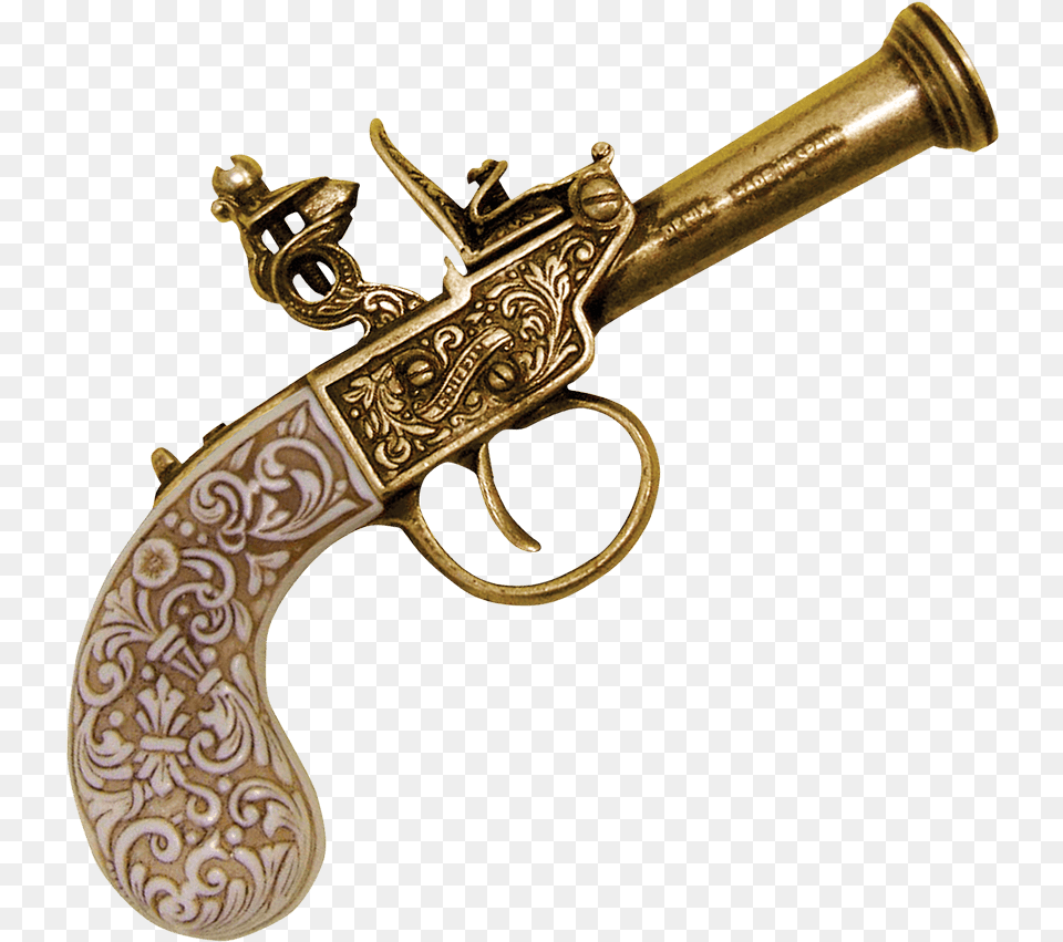 Gold English Flintlock Pistol Gold Flintlock Pistol, Firearm, Gun, Handgun, Weapon Free Transparent Png