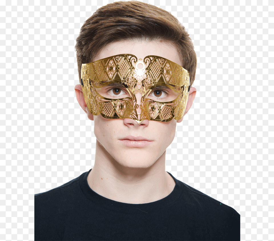 Gold Filigree Masquerade Mask Masque, Adult, Male, Man, Person Free Png