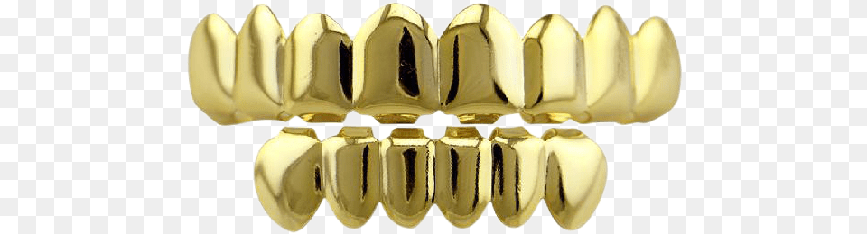 Gold Finish Grills Set Eight 8 Top Teeth Unisex New Custom Fit Hip Hop Teeth Grillz Top And, Accessories Png Image
