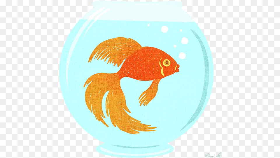 Gold Fish In Fishbowl Painting, Animal, Sea Life, Goldfish, Bird Free Png Download