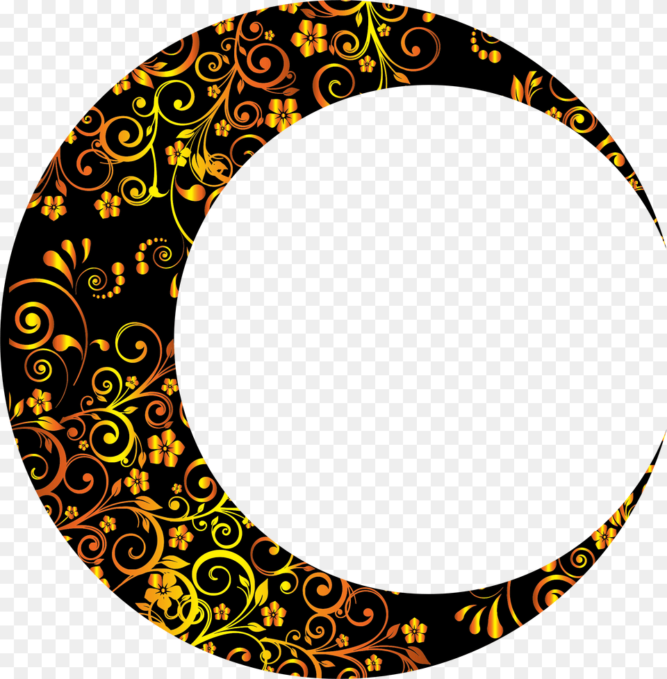 Gold Floral Crescent Mark Crescent Moon, Art, Floral Design, Graphics, Pattern Png Image
