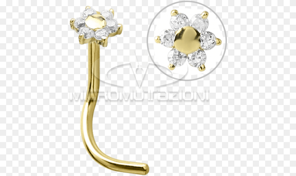 Gold Flower Nose Stud With Cubic Zirconia Nose Earrings, Accessories, Diamond, Earring, Gemstone Png