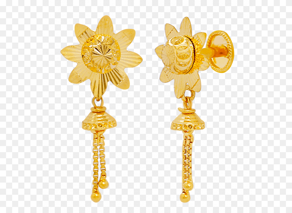 Gold Flower With Hangings Earrings Gold Hangings For Earrings, Accessories, Earring, Jewelry, Treasure Free Png