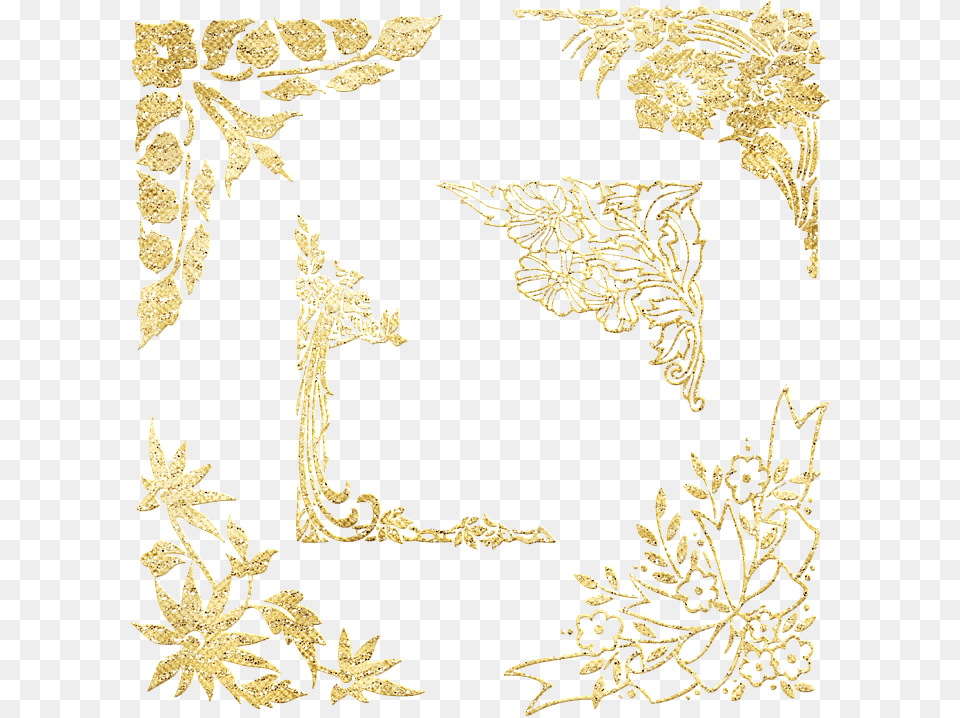 Gold Foil Corners Garnishes Corner Fillers Corner Gold Floral, Pattern, Embroidery, Accessories, Home Decor Free Png Download