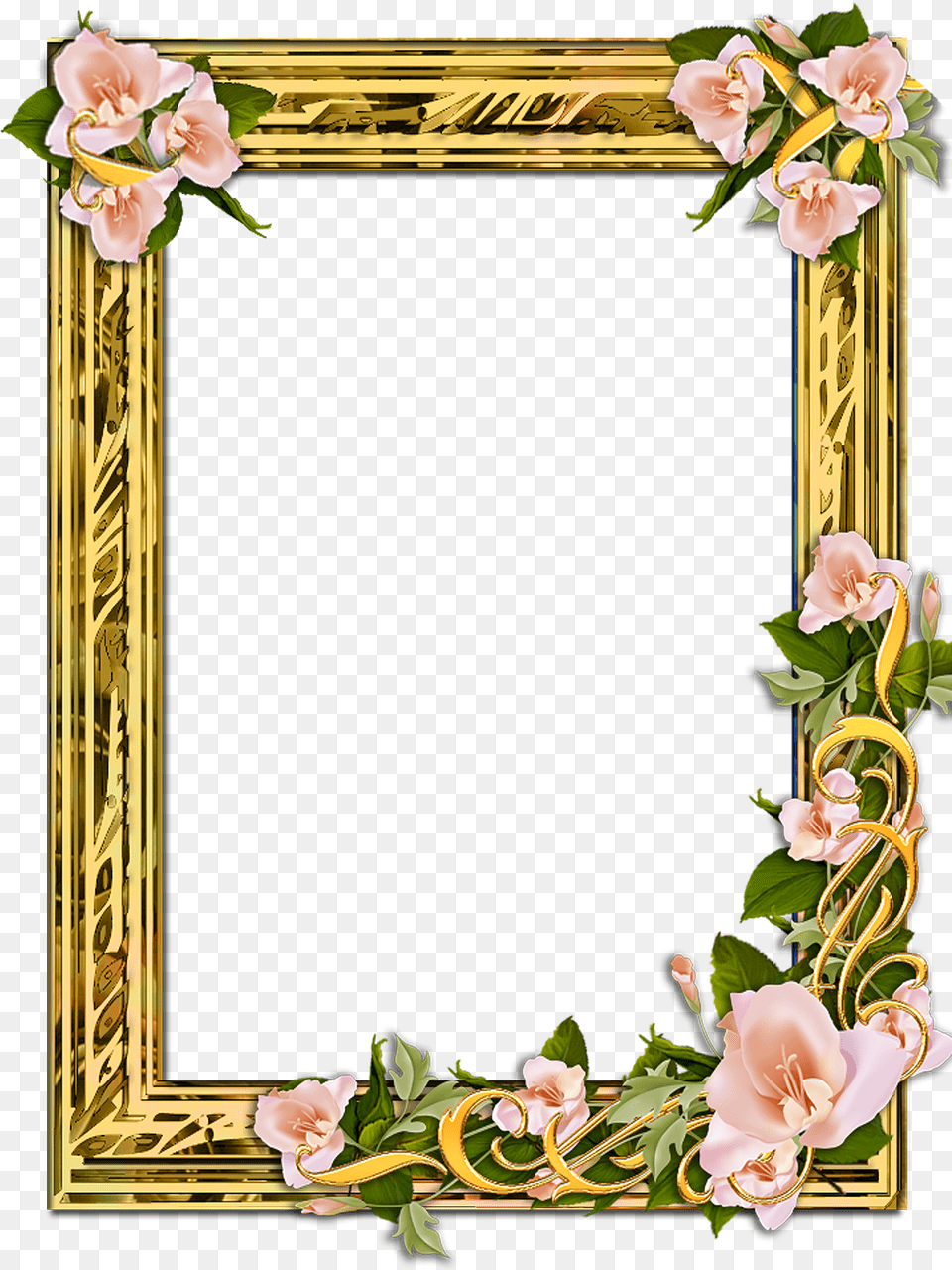 Gold Frame With Flowers Background Golden Frame Hd, Flower, Plant Free Transparent Png