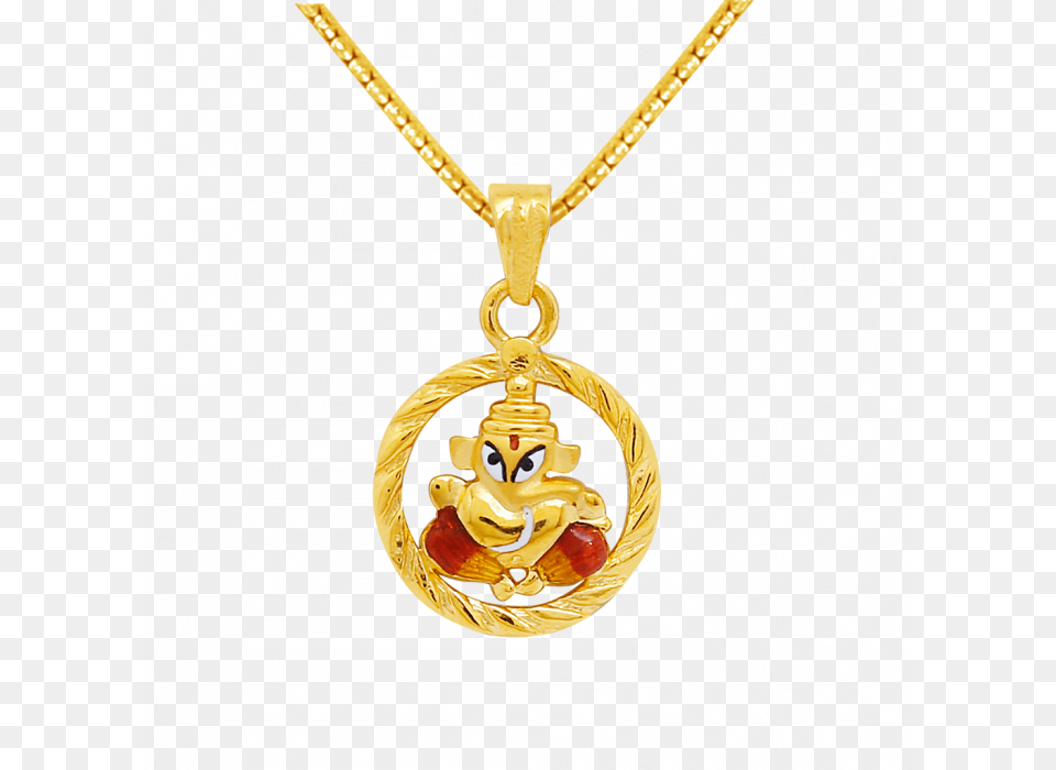 Gold Ganesha With Enameled Pendant Gold Necklace Circle Pendant, Accessories, Jewelry Free Transparent Png