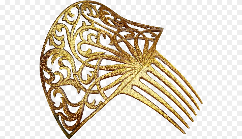 Gold Glitter Hair Comb Confetti Lucite Art Deco Period Art, Accessories, Jewelry, Cuff, Cutlery Free Png Download