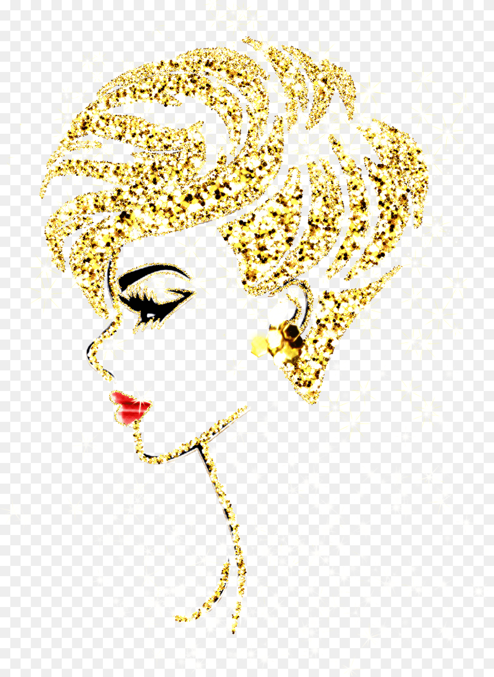 Gold Glitter Sparkle Red Lips Profile Lady Face Golden Girl Face, Accessories, Wedding, Person, Woman Free Png