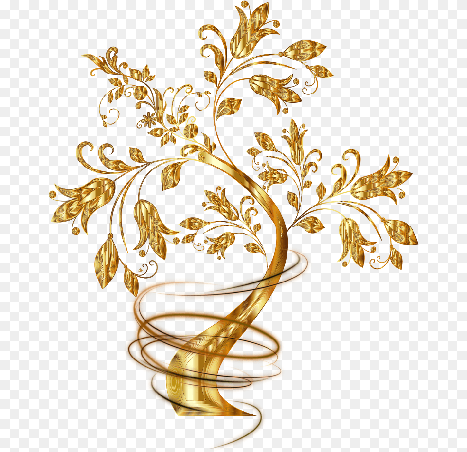 Gold Golden Tree Trees Swirl Swirls Fantasy Clip Art Floral Tree, Accessories, Floral Design, Graphics, Pattern Png Image