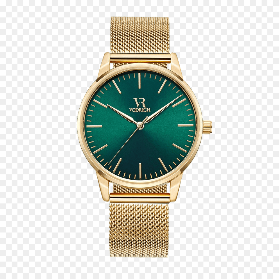Gold Green Unisex Watch Iconic Quartz Waterproof Vodrich, Arm, Body Part, Person, Wristwatch Free Transparent Png