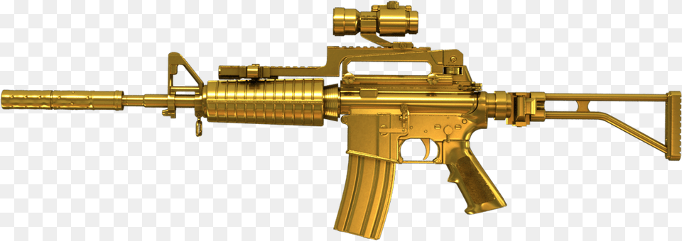 Gold Gun Colt M4a1 Full Metal, Firearm, Rifle, Weapon, Machine Gun Png