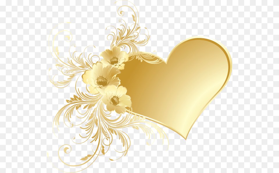 Gold Heart With Flowers Clipart 50th Wedding Anniversary, Graphics, Art, Floral Design, Pattern Free Png Download