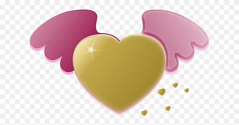 Gold Heart With Pink Wings Cartoon Hearts With Wings, Balloon Free Png