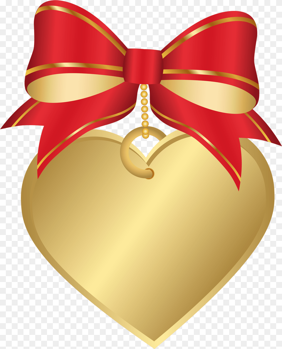 Gold Heart With Red Bow Transparent Clip Art Ribbon, Gold Medal, Trophy Free Png