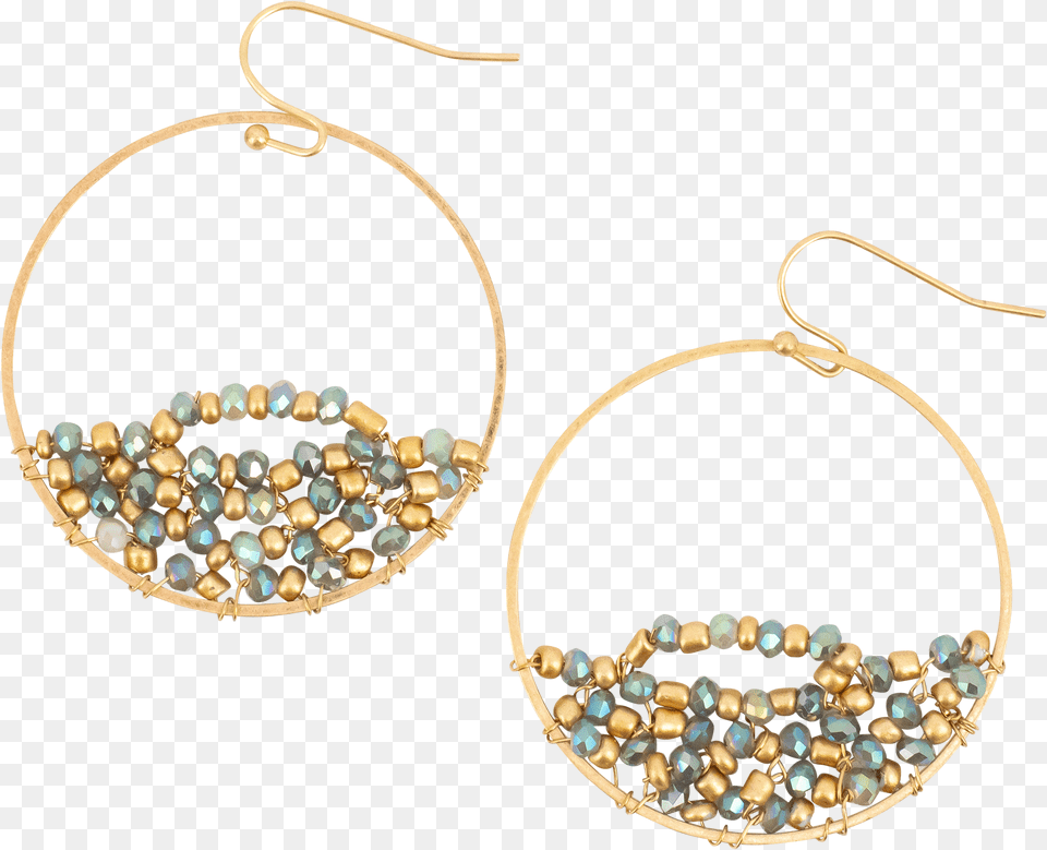 Gold Hoop With Twisted Aqua Amp Gold Beads Earrings, Accessories, Earring, Jewelry, Necklace Free Png Download