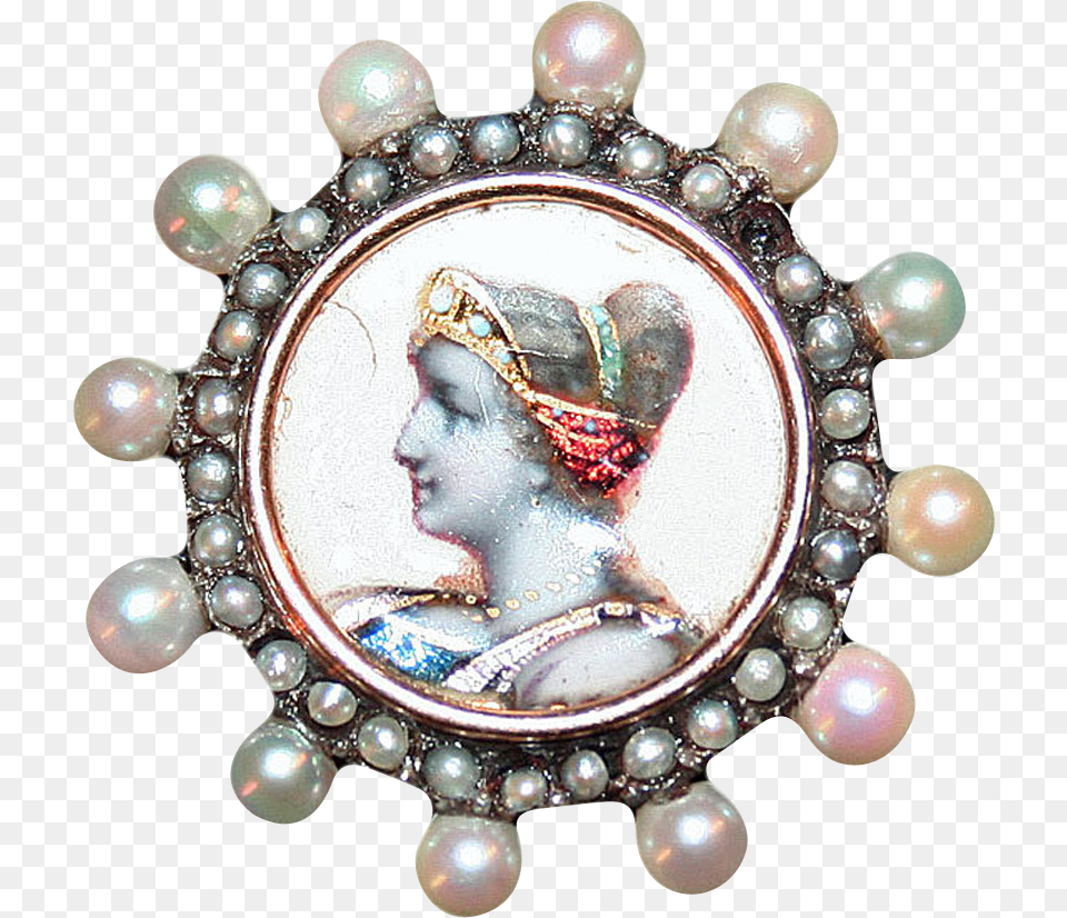 Gold Lace Pin C1840 W Portrait Miniature In Enamel Pearl, Accessories, Brooch, Necklace, Jewelry Free Png