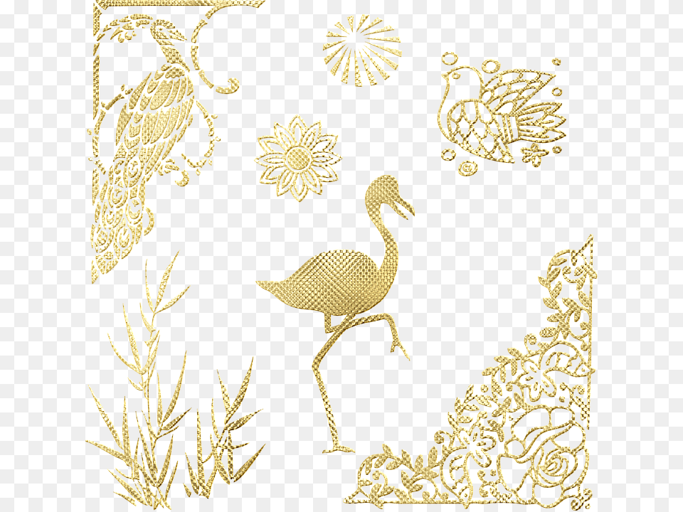Gold Leaf, Pattern, Embroidery, Plant, Animal Png Image