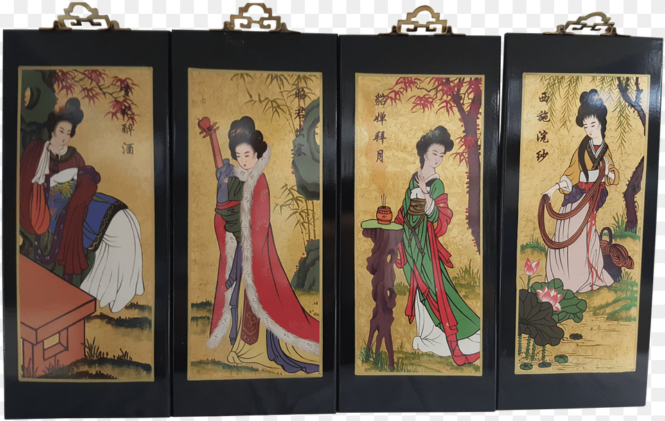 Gold Leaf Geisha Wall Plaque Hand Painting 16h Painting Sakk, Adult, Wedding, Person, Female Png